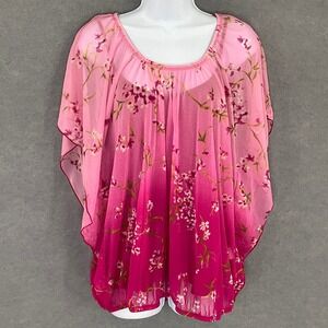 Apt 9 Pink Floral Ombre Poncho‎ Top Women's Size L Blouse Overlay Sheer Flowy